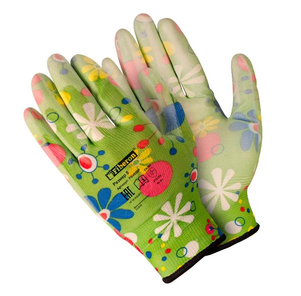 Перчатки для садовых работ, полиэстеровые, полиуретановое покрытие, разноцветные, размер 8(М)