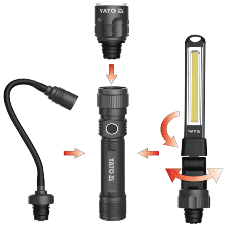 Светодиодный фонарь LED 3в1, 3.7V, 380 Lm, 2.2Ah, YАТО (YT-08521)