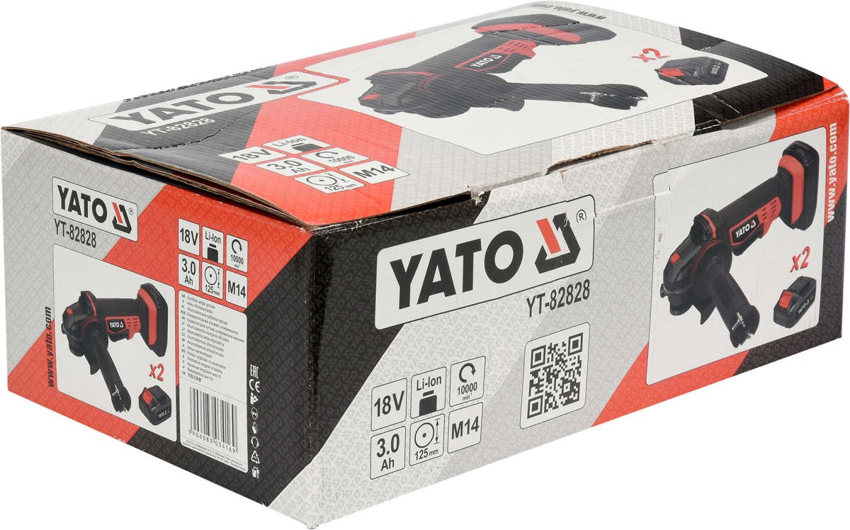 Аккумуляторная углошлифовальная машина YATO 125мм, 18В+2аккум, арт.82828 - купить в каталоге Стант Креп.