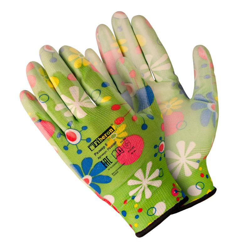 Перчатки для садовых работ, полиэстеровые, полиуретановое покрытие, разноцветные, размер 8(М) - продажа в Минске от Стант Креп.