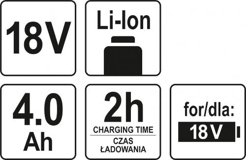 Аккумулятор  Li-lon 18В 4Ah YATO (арт.YT-82844)