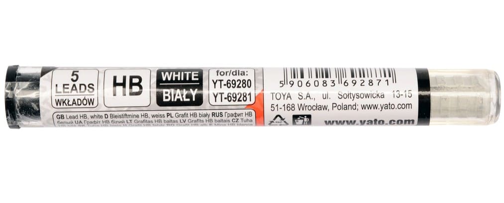 Грыфель белы для аўтаматычнага алоўка НВ 5шт YATO (YT-69287) 
