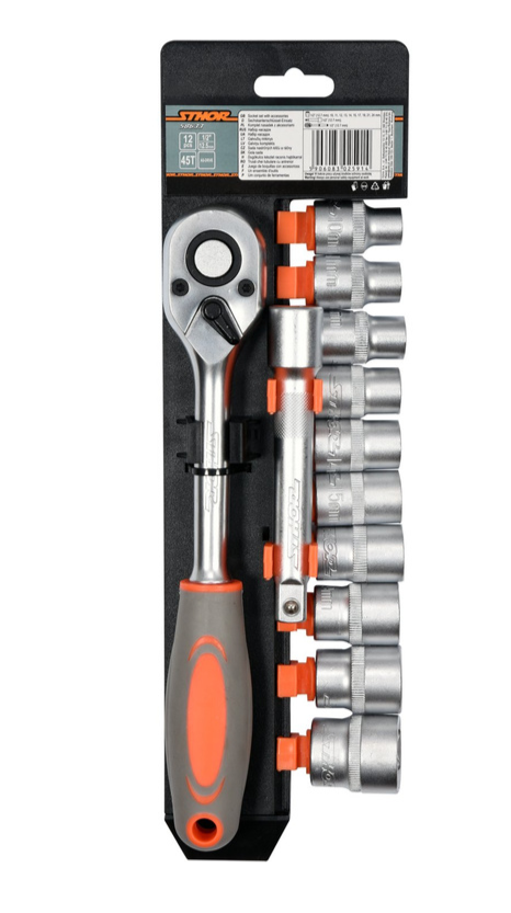 Набор торцевых головок c трещоткой 1/2" 12 пр. Sthor (58633)