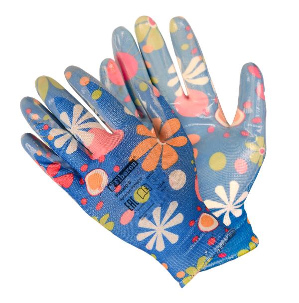 Перчатки для садовых работ, полиэстеровые, нитриловое покрытие, микс цветов, размер 8(М)